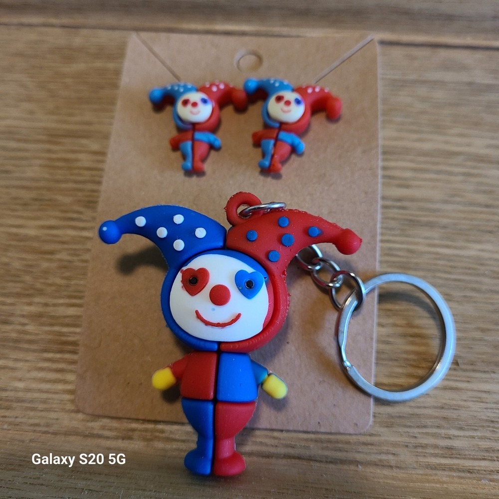 Handmade Clown‎ Keychain and Earrings Set - Fun Colorful Kids Jewelry